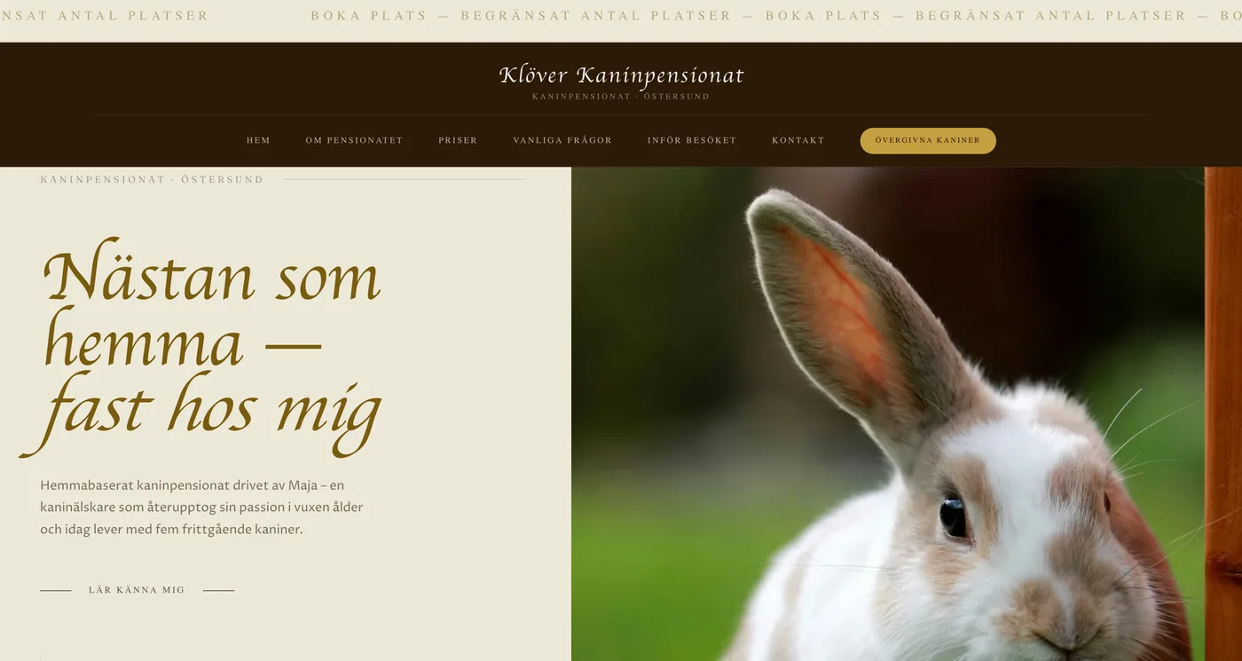 Klöver Kaninpensionat website